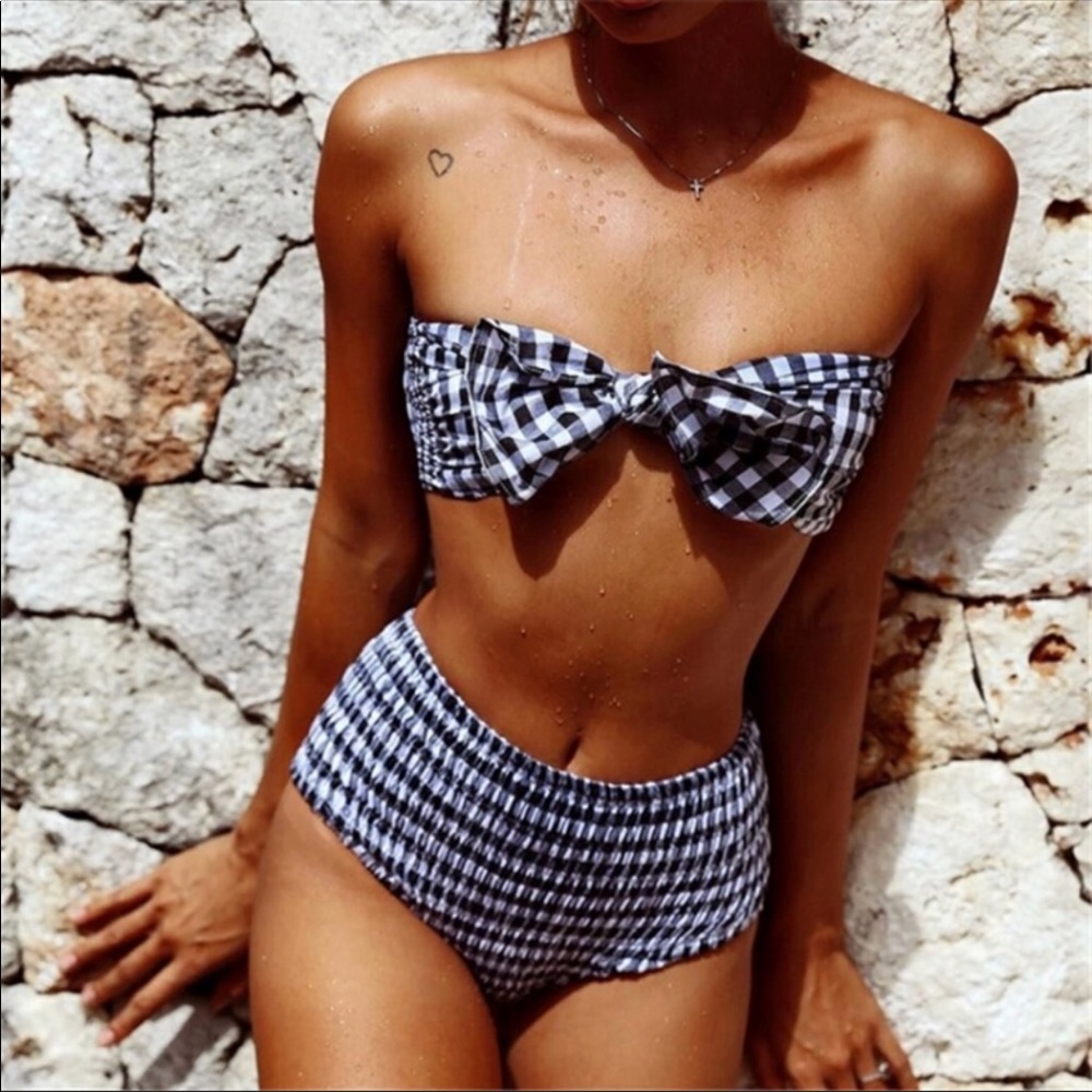 Brand new gingham bandeau and high waisted bottom